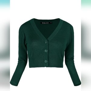 Urban CoCo Women's Cropped Cardigan V-Neck Button Down Sweater 3/4 Sleeve